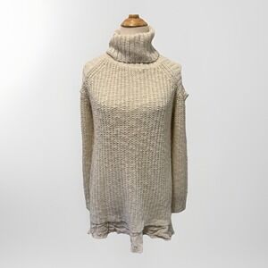 Easel Cold Shoulder Oatmeal Marvin Turtleneck Sweater Size M/L